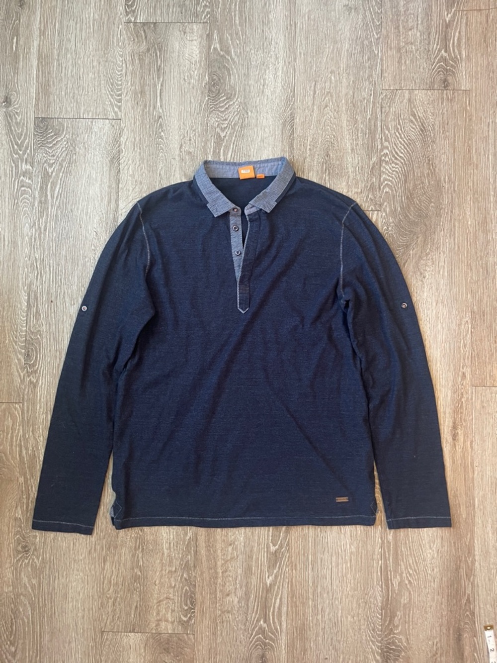 Hugo Boss Men’s Long-Sleeve Polo in Dark Navy with Contrast Collar 100% cotton